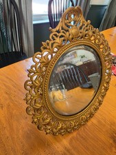 Vintage Ornate Cast Iron Tabletop Vanity Mirr...