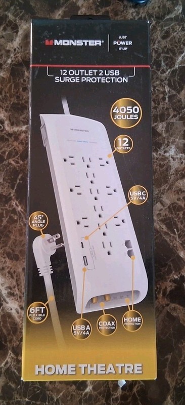 MONSTER JUST POWER I Surge Protector 12 Outlet 6 ft USB White 1815