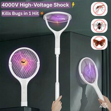 2 IN 1 4000V Electric Fly Swatter Racket Bug Zapper with a Telescopic Extension