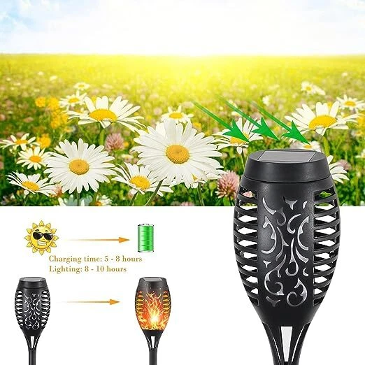 8 PCS Outdoor Solar Power Torch Flame Light Waterproof Landscape Spotlight Lamp - Image 3 of 4