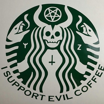 STARBUCKS I SUPPORT EVIL COFFEE VINYL STICKER JASON VORHEES SLAYER CHUCKY 