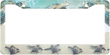 Sea Turtle License Plate Frame Beach Starfish Shell Metal License Plate Cover...