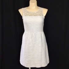 The Limited Dress 12 White Neutral Texture Stripe Lace Sleeveless Keyhole LN