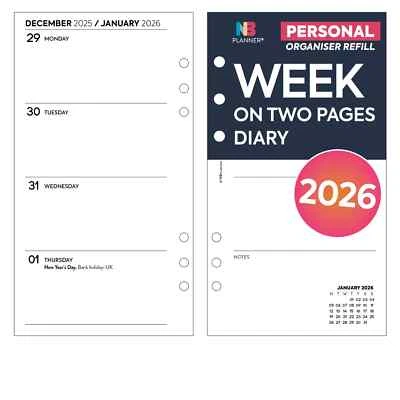 NBPLANNER 2026 Filofax Personal COMPATIBLE Week on two pages diary organiser refill