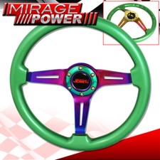Green Frame Neo Chrome 3 Spokes Deep Dish Steering Wheel Jdm 350mm 14 Green Frame Neo Chrome 3 Spokes Deep Dish Steering Wheel Jdm 350mm 14