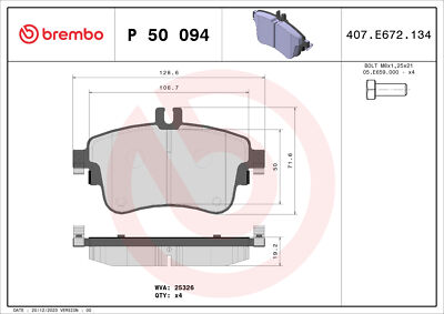 BREMBO P 50 094X Bremsbelagsatz, Scheibenbremse für MERCEDES-BENZ