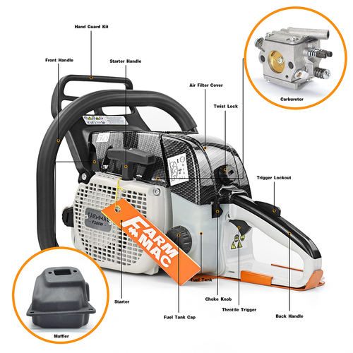 Motosega a gas 92cc con catena barra 28'' compatibile con MS660 per fresa taglio legno - Foto 5 di 16