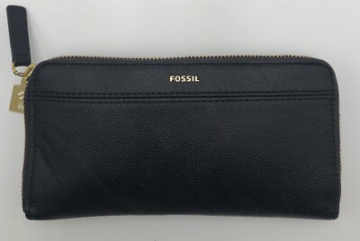 Fossil Tiegan Clutch Black Leather Wallet, NEW, RFID - Main Image