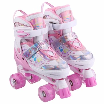 MARKENLOS Kinder Rollschuhe Verstellbar LED Rollerskates für Mädchen Jungen Quad Skate