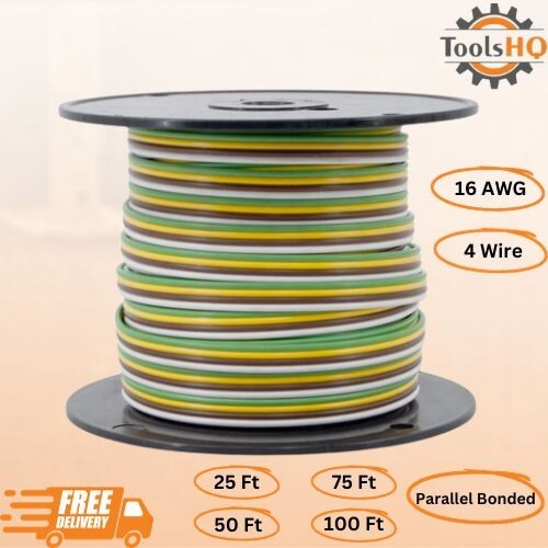 16 Gauge 4 Conductor Copper Wire - 25 FT RV Trailer Camper Harness Cable