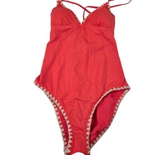 Lucky Brand One Piece Swimsuit Crisscross Back Coral Orange Womens Size Small