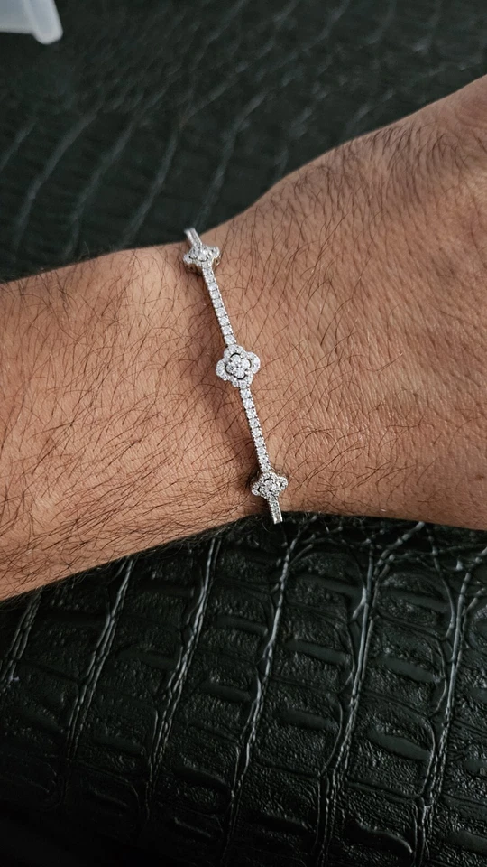 14K White Gold Lab Grown Diamond Flexible Bangle Bracelet 2ctw E-F VS Clover - Image 2 of 4