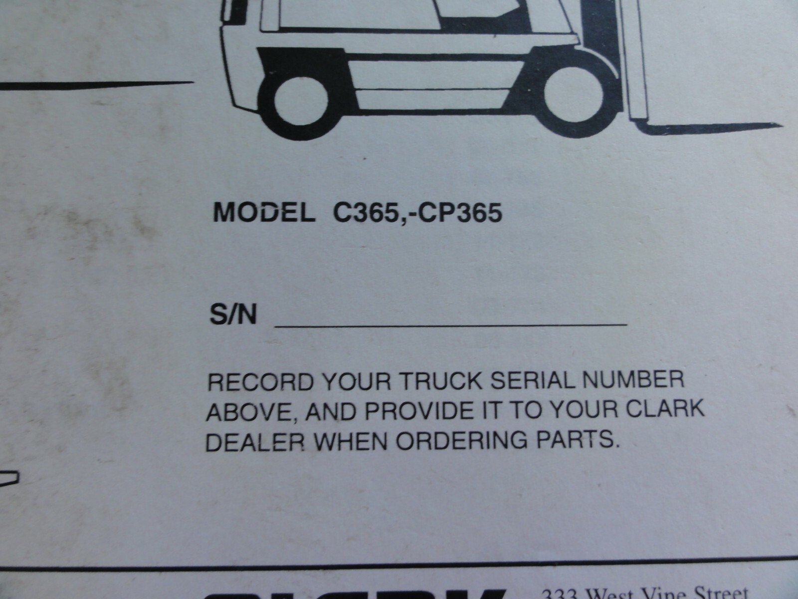 C365 Lift Module Clark Forklift Fork Lift Model C365 Cp365 Standard Parts Manual Book ...