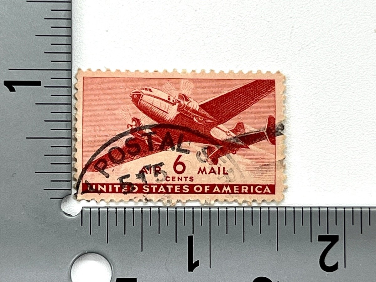 アメリカ合衆国航空便レッド6セント使用済切手 1940S Red 6 CENT U.S. AIR-MAIL Stamp Airplane US Postal