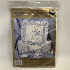 Candamar Designs Something Special White Persian Cat Pillow Cross Stitch Kit 14"