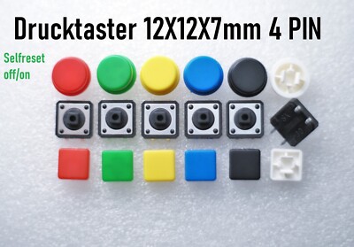 Taster Drucktaster 12x12x7.3mm mini Tastknopf  Kappe Push Button momentan DIP