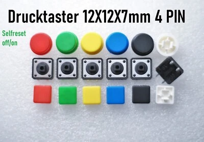 SATOR_STORY Taster Drucktaster 12x12x7.3mm mini Tastknopf Kappe Push Button momentan DIP