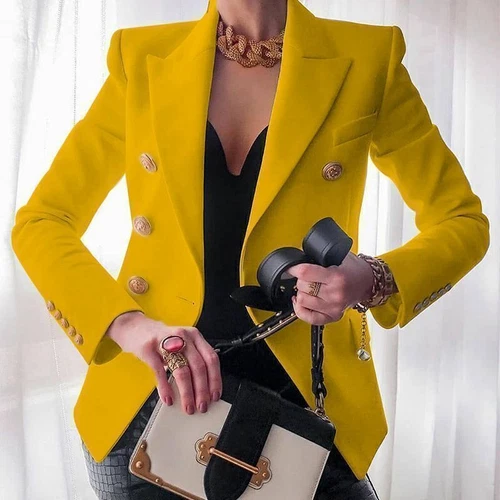 Zweireihiger Damen Blazer Mantel Langarm Revers formell schmale Jacke Oberbekleidung | - Bild 19 von 26