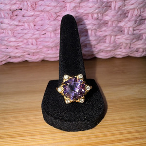 JTV Amethyst Star Cocktail Ring 18k Gold Over 925 Yellow Gold Plated Sz 10