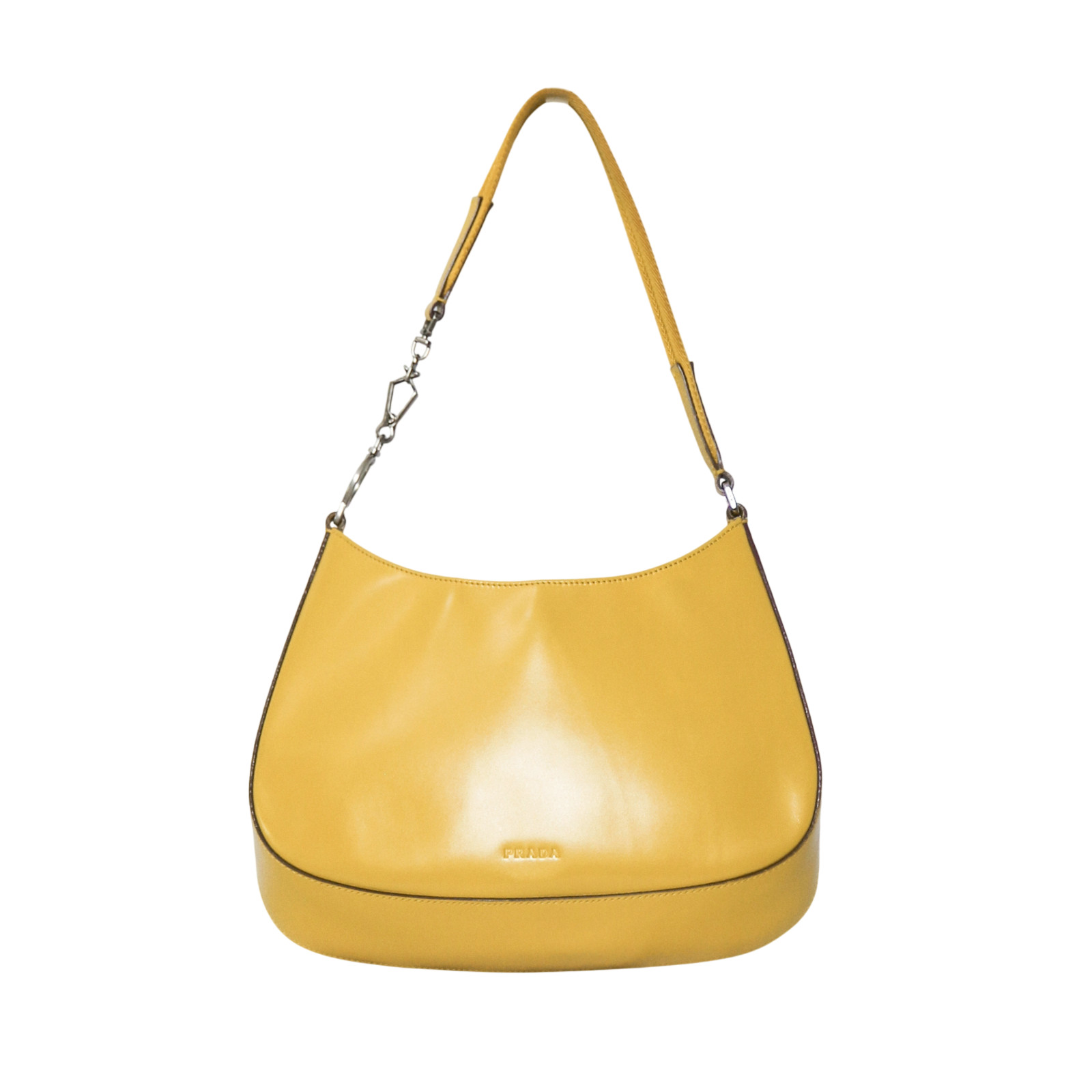 Prada Spazzolato Cleo yellow calf leather chain link shoulder bag