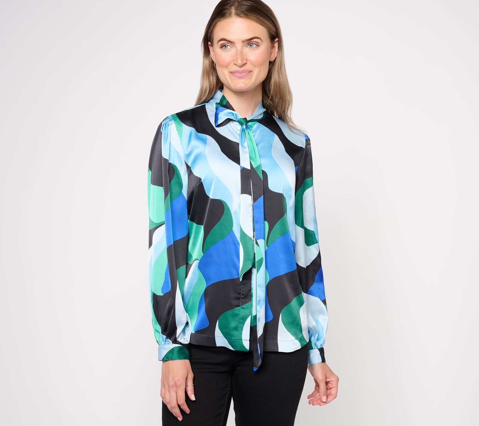 Studio Park Women's Top Sz XS x Leah Williams Tie Neck Blouse Blue A619285