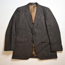 Vtg 38S Brown Herringbone Wool Tweed Half Lined Mens Blazer Jacket Sport Coat