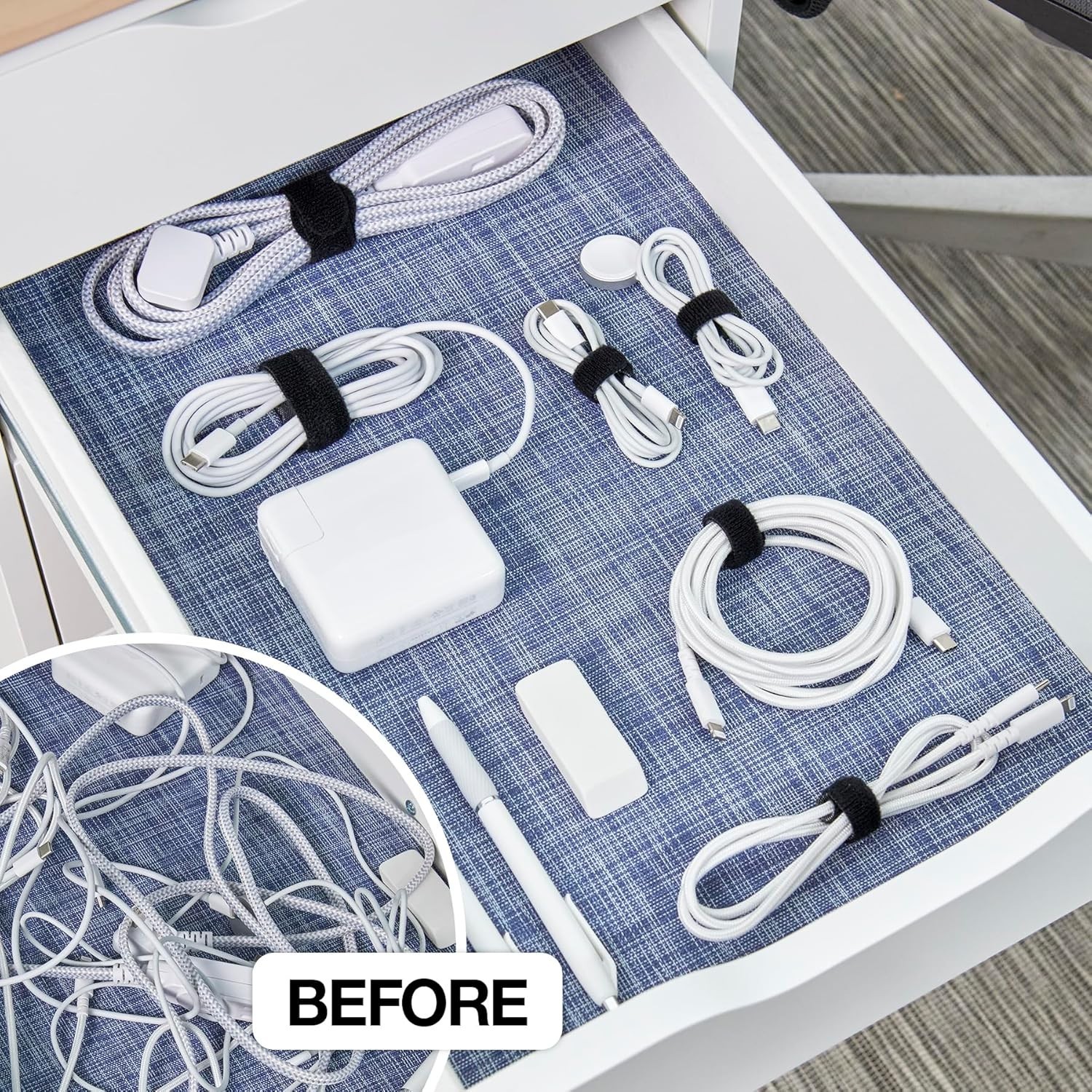 Self-GRipping Cable Ties Reusable Nylon Black 40 Pack for Cord Management