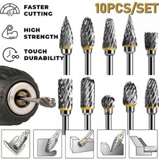 10 PCS Rotary Burrs Tungsten Carbide Metal Steel Burr Drill Bits for Dremel Tool