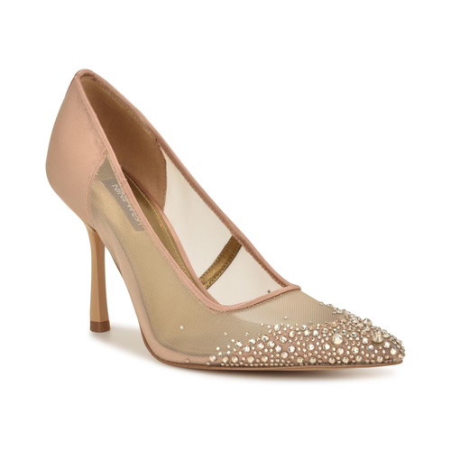 Decolte donna Nine West Jamiey slip-on stiletto beige rete strass - Foto 1 di 4