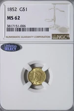 BU 1852 $1 Gold Liberty NGC MS62 Very Nice! Gold is HOT! Littleton Select KSHKR