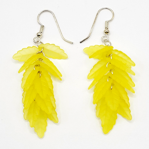 Unique Yellow Cascading Layered Leaf or Feather Drop Dangle Pierce Hook Earrings - Picture 22 of 22