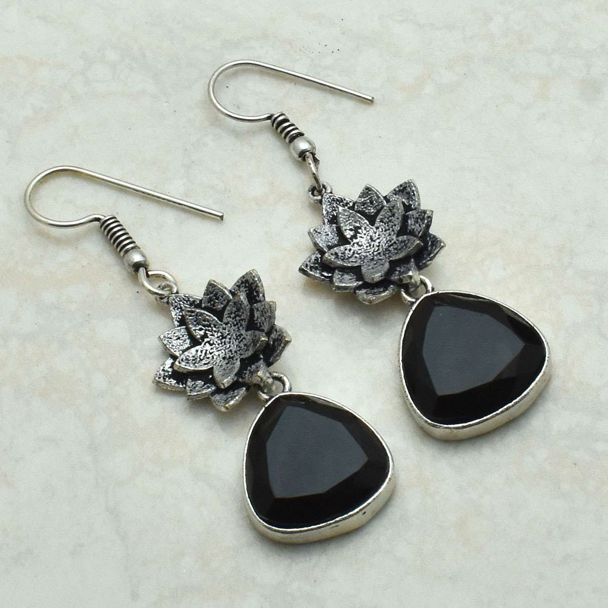 Black Onyx Gemstone Handmade Drop Dangle Earrings Jewelry 2.04