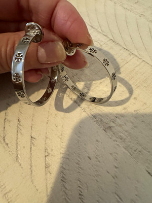 Tory Burch Silver Hoop Earrings. Authentic. Never worn. Stainless post.