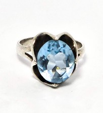 Blue stone Mexican Modernist flower vintage sterling silver ring size 7