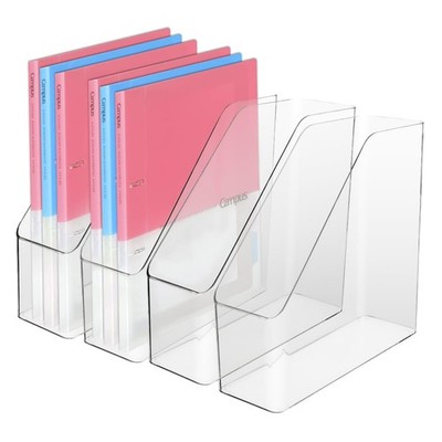 4 PCS Clear Acrylic Vertical Magazine File Folder Storage Rack Organizer Bin
