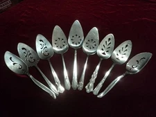 Silverplate Flatware Lot of 9 Table Grade Pierced Cake Pie Dessert Servers 9"