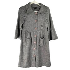 BCBGMAXAZRIA Sweater Knit Dress Womens Small Gray Wool Blend Long Cardigan