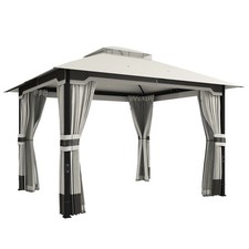 3 x 3.6 m Outdoor Garden Gazebo with Netting and Curtains, Double Roof