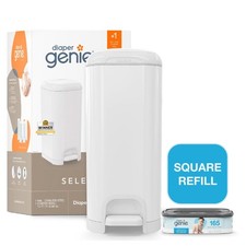 Diaper Genie Select Pail,White,Stainless Steel, 1 Diaper Pail,1 Square Refill-16
