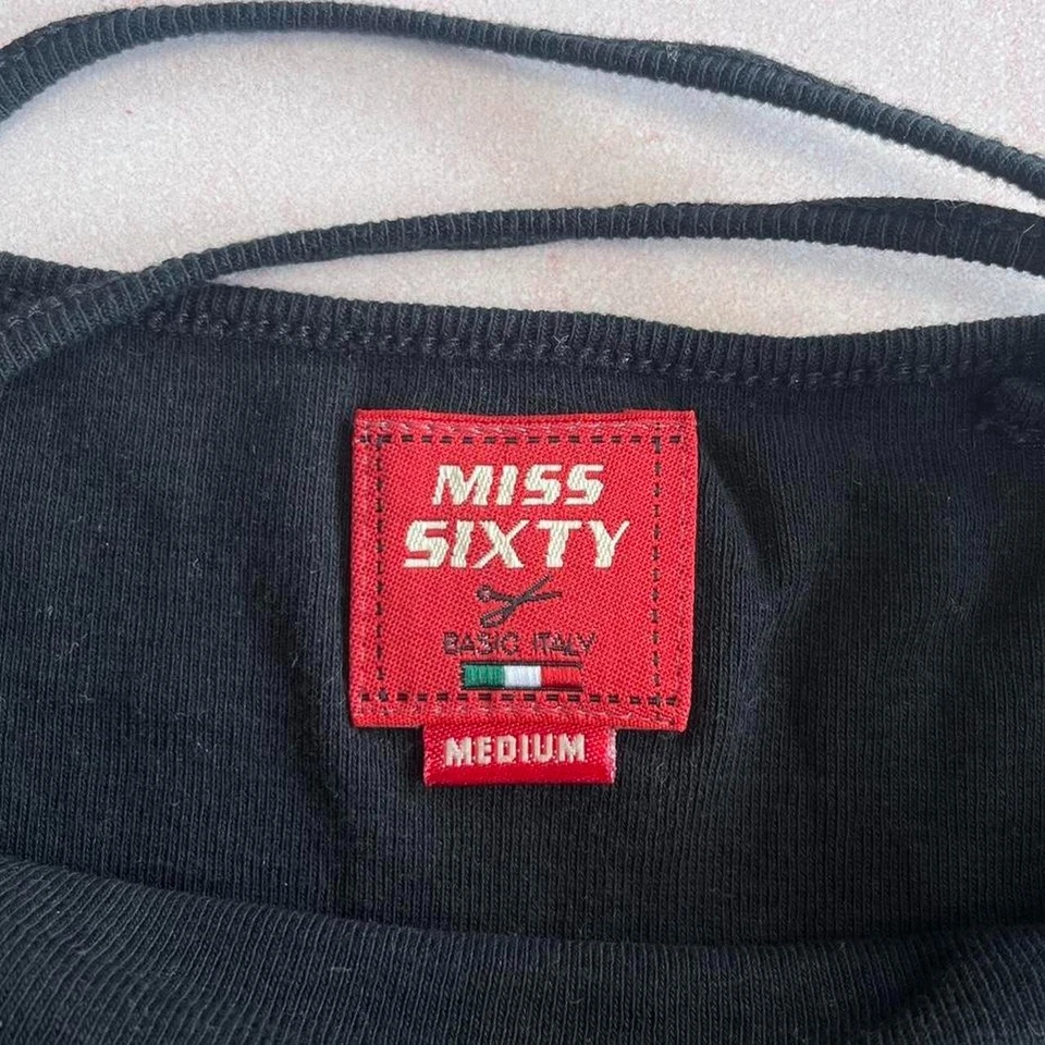 Vintage Miss Sixty Size M Black Cami Top With Graphic Logo Y2K 00s Stretchy - Image 3 of 4