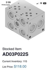 Hydraulic ManifoldAD03P022S Daman Industries 2 station parallel circuit manifold