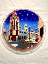 Rare HTF Peggy Karr Christmas Fused Art Glass Plate Kansas City Plaza Lights #3