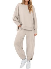 Womens 2 Piece Outfits Sweatsuits Oversized Sweatshirts Barrel Medium Almond