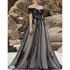 Off Shoulder Wedding Dresses Tulle A Line Backless Lace Applique Bridal Gowns