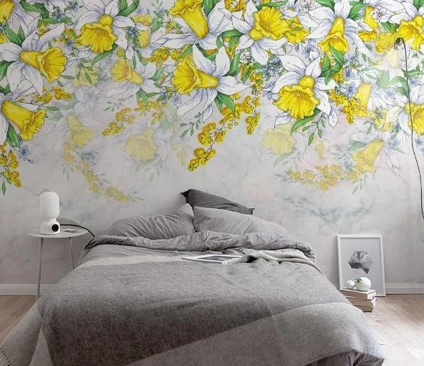 3D Yellow Flowers Floral Marble Wall Murals Wallpaper Murals Wall Sticker - Image 2 of 4