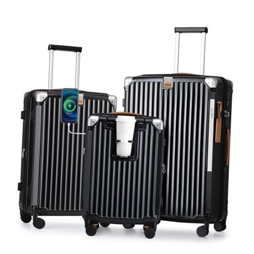 Carry On Luggage Sets 3 Piece, Expandable 5 piece set (20/24/28inch) Black-image