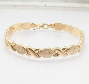 Authentic 8" Hugs & Kisses XOXO Bracelet 10K Yellow Gold Plated Real Sterling Silver 925