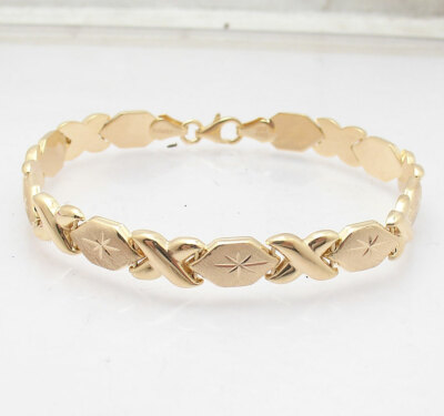 7'' Hugs & Kisses XOXO Armband 10K Gelbgold vergoldet echt Sterlingsilber 925 