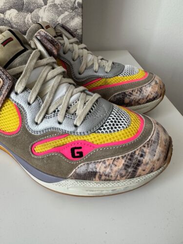 GUCCI Ultrapace Ace Serpiente Cuero Gamuza Envejecida 592348 Zapatillas Deportivas! - Imagen 9 de 14