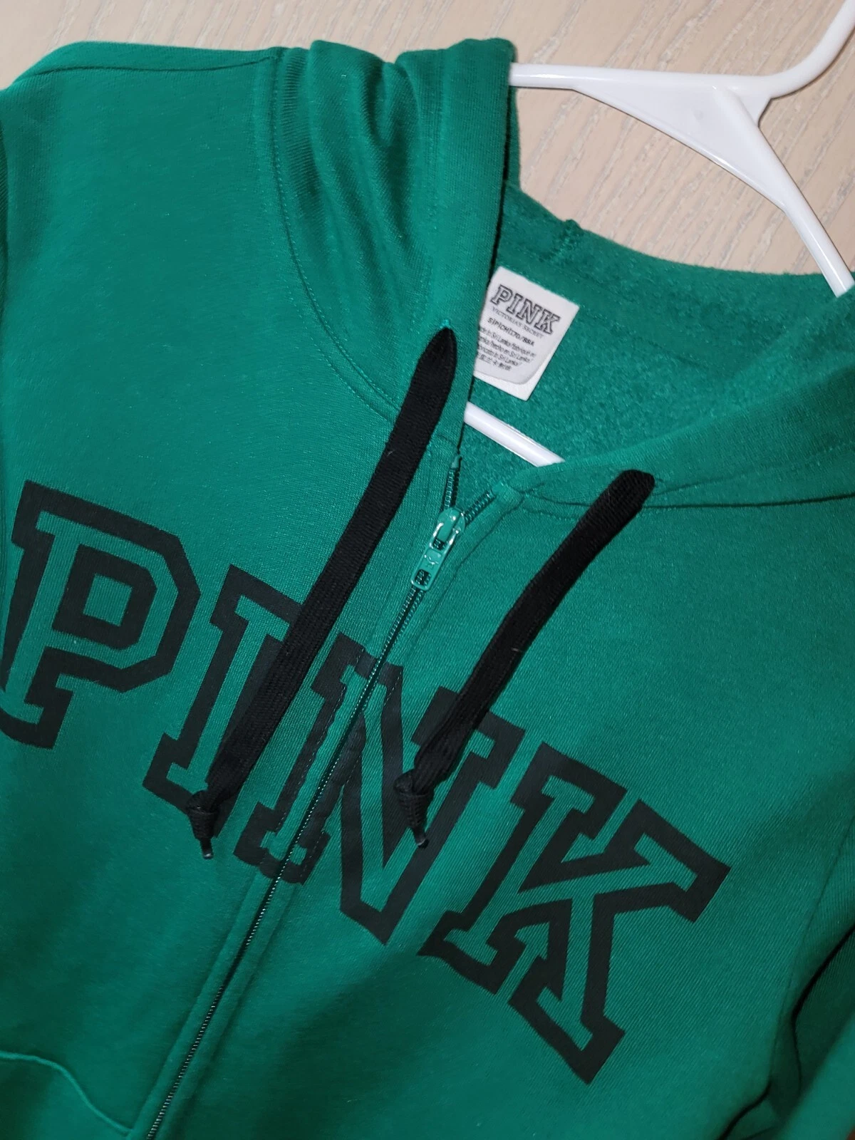 UNDERCOVER NUOVA felpa con cappuccio verde rosa di Victoria's Secret cerniera intera logo rosa taglia small